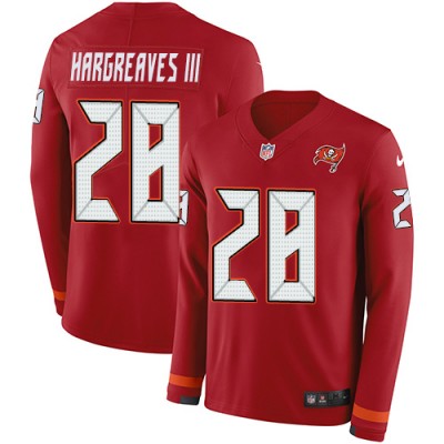Nike Tampa Bay Buccaneers #28 Vernon Hargreaves III Red Team Color Men's Stitched NFL Limited Therma Long Sleeve Jersey Men's